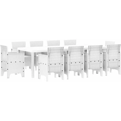 Image of vidaXL 11 Piece Garden Dining Set White Poly Rattan