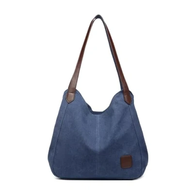 Image of Kono Women Canvas Hobo Shoulder Bag Handbag Ladies Vintage Multiple Pockets Tote Top Handle Bags for Shopping Work School Travel Casual Daily (Navy)