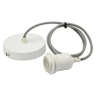 Image of JIAHUA Braided Flex Lamp Holder, Suspended Pendant Light Fitting E27 Holder White Ceiling Rose