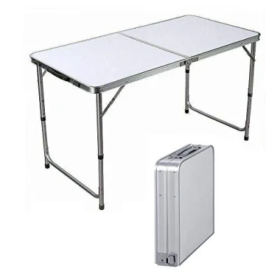 Image of EFAN 4ft Heavy Duty Folding Camping Table, Portable Table with Carry Handle, Foldable Picnic Adjustable Height 55 70cm, For Indoor Outdoor Garden Kitchen Party BBQ, White (120x60cm)