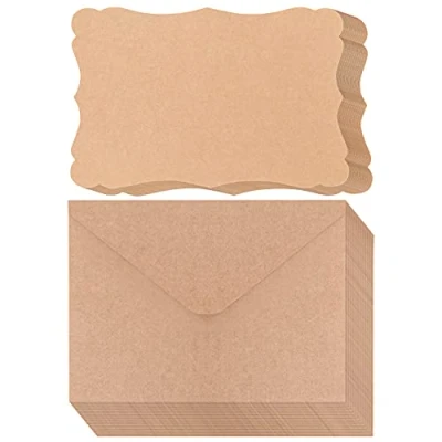 Image of Belle Vous 50 Pack Blank Brown Kraft Paper Cards with Envelopes 17.6 x 12.4cm/6.93 4.88 Inches Flat Cardstock Set DIY Gift &amp; Greeting Card Making, Birthday, Wedding Baby Shower Invitation