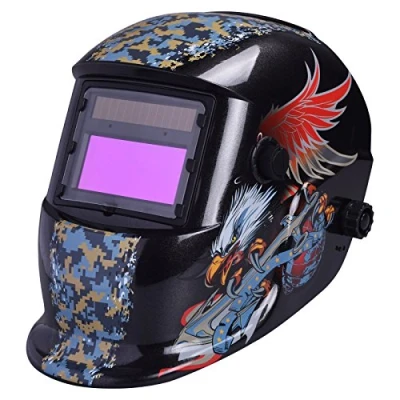 Image of Nuzamas Solar Powered Auto Darkening Welding Helmet Mask Weld Face protection for Arc Tig Mig Grinding Plasma Cutting with Adjustable Shade Range DIN4/9 13 UV/IV DIN16 Angry Eagle