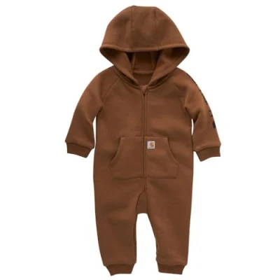 Image of Carhartt Boys Long Sleeve Zip Front Hooded Coverall, Brown Solid, 9 Months