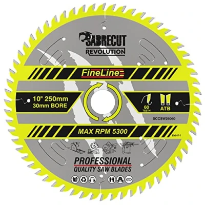 Image of 1 x SCCSW25060 SabreCut 250mm 60T 30mm Bore Fineline Thin Kerf Wood Plywood MDF Chipboard Cross Cutting and Rip Circular Saw Blade Compatible with Dewalt Makita Milwaukee Many Others