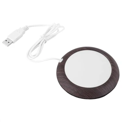 Image of USB Wood Grain Cup Warmer Heat Beverage Mug Mat Office Tea Coffee Heater Pad for Home(Dark Wooden Grain)