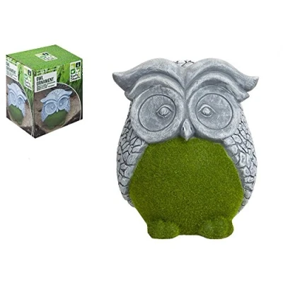 Image of Charming Gray &amp; Green Flock Owl Ornament 14 cm x 12 10cm (1 Pc.) Adorable Design Perfect Unique Gift Decor