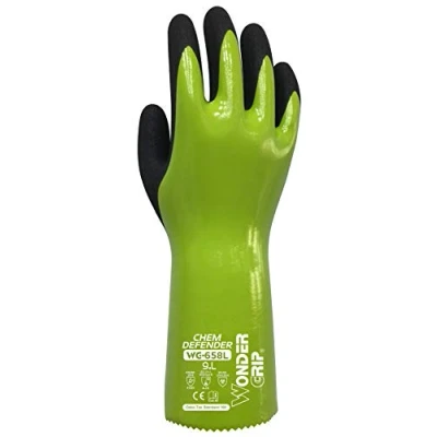 Image of Wondergrip Chem Defender WG 658L Safety Gloves Triple Nitrile Coating Chemical Resistant 30cm Long Cuff High Grip &amp; Ergonomic Fit TPDT Technology Green Large