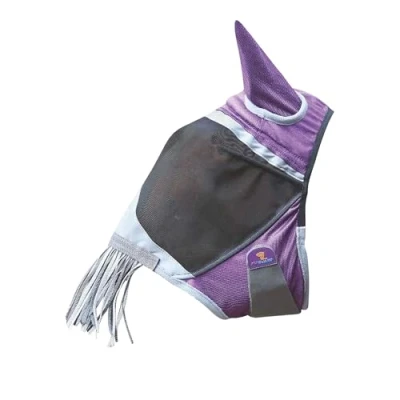 Image of Shires Deluxe Horse/Pony Fly Mask With Nose Fringe, UV Protection (Small Pony, Purple)