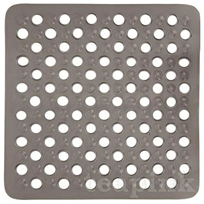 Image of ARA CHOICE Shower Mat Large Square Rubber Non Slip With Suction Anti Mould Bath Long Machine Washable Bathroom Bathtub Drain Holes Soft Feet (Grey)