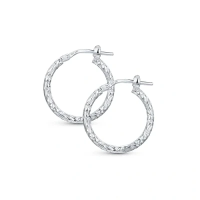 Image of Amberta Italian 925 Sterling Silver Hoop Earrings for Women Twisted Hoops Rope Round Women: Textured 19 mm