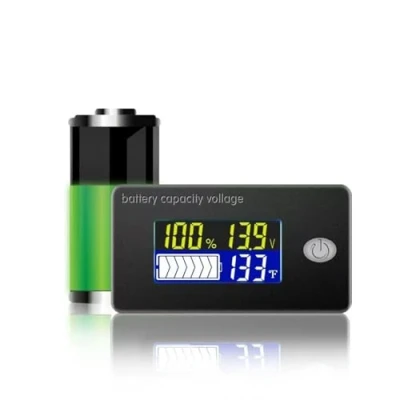 Image of Taikuwu 4 in 1 Battery Capacity Indicator Display LCD Voltmeter Temperature Meter Tester for Li ion Lifepo4 Lead Acid (12V Alarm)