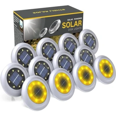 Image of Torchtree 2023 Upgraded Solar Lights Outdoor Garden, Ground Lights, Disk Decking Powered for Lawn Pathway Yard Landscape Walkway（12 Pack Warm White