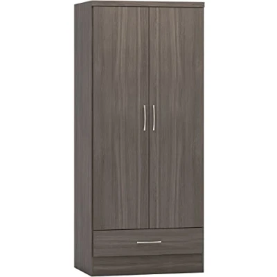 Image of Seconique Nevada 2 Door 1 Drawer Wardrobe in Black Wood Grain