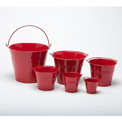 Image of One Bright Red 15cm (6&quot;) High Metal Bucket Pot Planter for Sweet Tree Kits, Plants, Favours, Storage (R010)