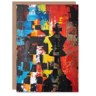 Image of Artery8 Chess King Pieces Colourful Abstract Painting Blank For Him Or Her Art Birthday Card