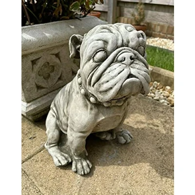 Image of British English Bulldog Stone Statue Animal Dog Puppy Outdoor Garden Ornament