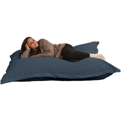 Image of bananair Giant Bean Bag Sofa for Adults &amp; Kids Comfortable Foam Filling Ultra Soft Corduroy Fabric Removable Machine Washable Cover XXL Fluffy Chair (180x140 cm, Midnight Blue)