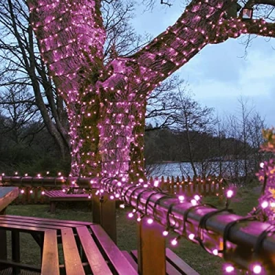 Image of Festive Lights ConnectPro Outdoor LED Fairy Connectable IP65 Rubber Black Cable Wedding, Christmas, Garden, Commercial No Plug (5m, Pink)