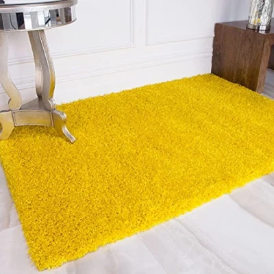 Image of Yellow Thick Soft Pile Large Traditional Shaggy Carpet Rug Kitchen Bedroom Hallway Living Room Lounge Floor Fluffy Area Rugs 180cm x 270cm