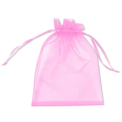Image of 100 Pcs Large Mesh Bags with Drawstring, Organza Drawstring Gift Jewelry Pouches, 13x18cm PLECUPE Transparent for Christmas Wedding Favor Party Birthday Pink