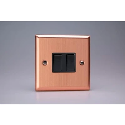 Image of Varilight XY2B.BC Double Light Switch, 10A, 2 Gang, Way, Urban Brushed Copper + Black Insert