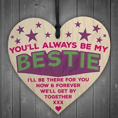 Image of RED OCEAN Always Be My Bestie Hanging Wooden Heart Plaque Love Sign Cute Friendship Gift