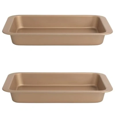 Image of Russell Hobbs COMBO 8121 Set of 2 Opulence 36 cm Roasters, Non Stick Surface Roasting Tin, PFOA Free, Easy Clean, Stylish Design, Ideal Tray for Meat, Vegetables and Treats, Gold