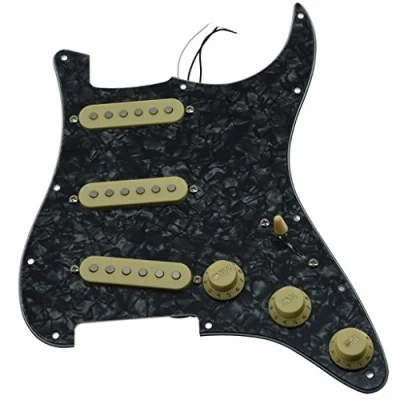 Image of Dopro Custom Loaded Strat SSS Pickguard Prewired ST With Ceramic Pickups for USA/Mexican Fender Black Pearl Cream Covers and Knobs