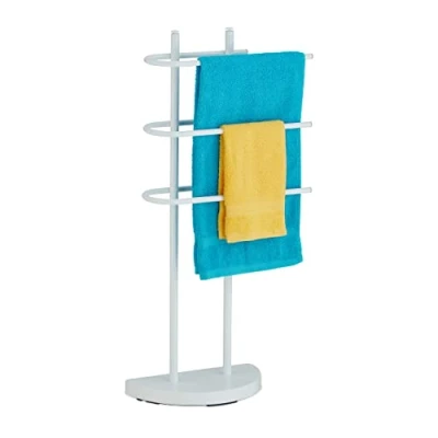 Image of Relaxdays Rack, 3 Rails, H x W D: 83 39 18 cm, Standing Towel Holder, Metal, White