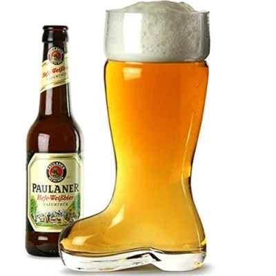 Image of bar@drinkstuff Glass Beer Boot 2 Pint 24.5cm Holds 1.3 litres to The Brim