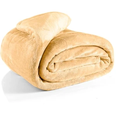 Image of EHC Fleece Blanket Sofa Throw, Cozy Soft Throw for Bed and Couch Warm Throw/Single, Beige, 125x150cm