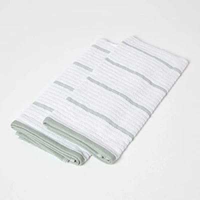 Image of HOMESCAPES Sage Green Tea Towels 100% Cotton Set of 2 Super Absorbent Lint Free Kitchen Towels, 50 x 70 cm
