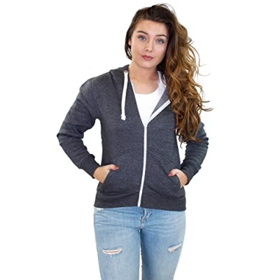 Image of True Face Ladies Hoodie Zip Up Plain Womens Sweatshirt Fleece Full Zipper Hooded Long Sleeve Zipped Top Charcoal Large
