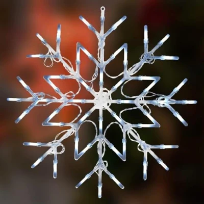 Image of Home Flair Snowflake 50 LED Lights Battery Powered Christmas Window Hanging Flash Bright Festive Decoration for Indoor Office (Cool White)