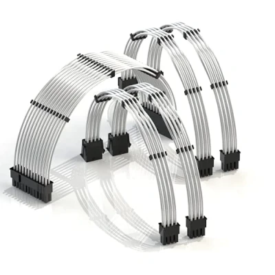 Image of LINKUP 30cm PSU Cable Extension 18AWG Oxygen Free Copper (OFC) Teflon Jacket Custom Mod GPU PC w/Comb Kit┃1 x 24 P (20+4)┃2 8 (4+4) CPU┃2 (6+2) set┃300mm Silver