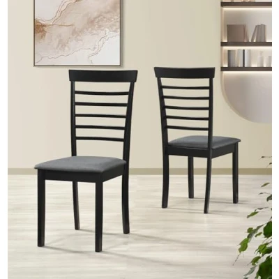 Image of Hallowood Furniture Ledbury Dining Chairs Set of 2 in Black Finish, Solid Wooden Chair with Fabric Pads, Modern &amp; Stylish Kitchen for Room