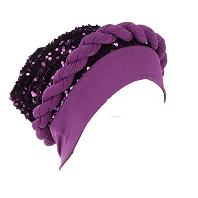 Image of JDYaoYing Twisted Braid Turban Sequins Headwear for Women Headwrap Beanie Cap Hair Cover Hat