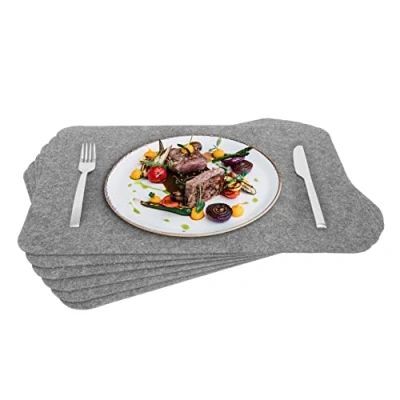 Image of Rubberneck Premium Felt Placemats Washable &amp; Non Slip Set of 6 Place Mats Table Coasters 45 x 32 cm Light Grey