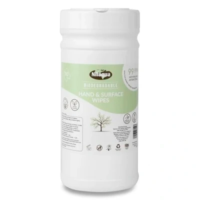 Image of Nilaqua ECO Cleaning and Disinfectant Wipes for Surfaces &amp; Hands Multi Purpose Wipes, Pastic Free Biodegradable Wet Kills UP to 99.9999% Germs Canister of 100 200mm x