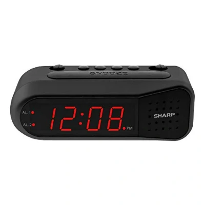 Image of Sharp Digital Alarm Clock Black Case with Red LEDs Ascending Grows Increasing Louder, Gentle Wake Up Experience, Dual Battery Back up, Easy to Use Simple Operation