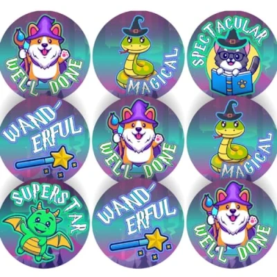 Image of 144 Wonderful Wizards Reward Stickers 30mm Teacher Parents School Nursery