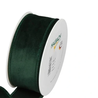 Image of FloristryWarehouse Fir Green Christmas Velvet Fabric Ribbon 50mm (2&quot;) Wide on 8m roll Wired Edge