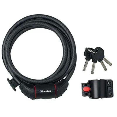 Image of MASTER Lock Bike Cable [Key] [1,8 m Coiling Cable] [Outdoor] [Mounting Bracket] 8130EURDPRO Ideal for Bike, Electric Skateboards, Strollers, Lawnmowers and other Outdoor Equipments