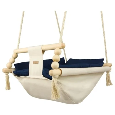 Image of Baby Hammock, Rocker Swing, Hammock with Quilt (Colour: Cream, Navy)