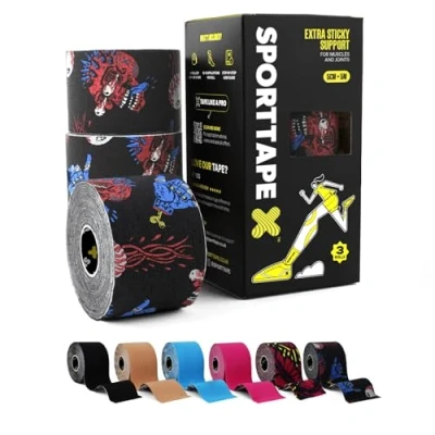 Image of 3 Rolls SPORTTAPE Kinesiology Tape 5cm x 5m Roll Punk Physio &amp; Muscle Injury for Shoulder, Knee, Ankle, Shin Splints, Joint Support Waterproof Hypoallergenic Kinetic Sports