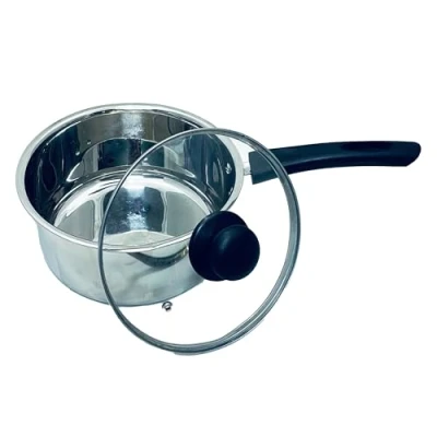 Image of Penguin Home Saucepan 18cm, 2 Litre Stainless Steel SaucePot with Glass Lid &amp; Phenolic Handle/Induction Safe Milkpot Double Pouring Lips/MilkPan Cooking Pots Pans/Dishwasher