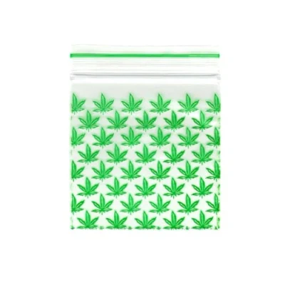 Image of 500Pcs Small Green Multi leaf Zip seal Bag Resealable Polythene Baggies 50mm x (500)