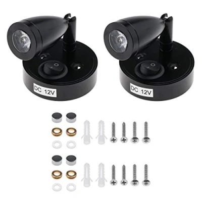 Image of Be In Your Mind Pair Of 12V 3W LED Interior Spot Reading Light Adjustable Switch Warm With Screw Fitthings For Camper Motorhome Caravan Van Boat