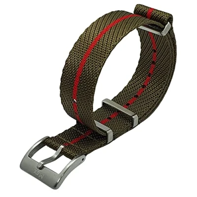 Image of Max Nylon NATO Watch Strap Seat Belt Brushed Stainless Steel Buckle Replacement Band for Men Women 20mm 22mm Colour Options (22mm, Green/Red)