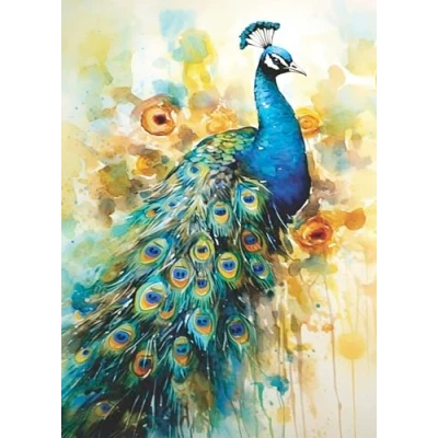 Image of Colourful Peacock Rice Paper, 11.5 x 16 inch for Decoupage Furniture Crafts